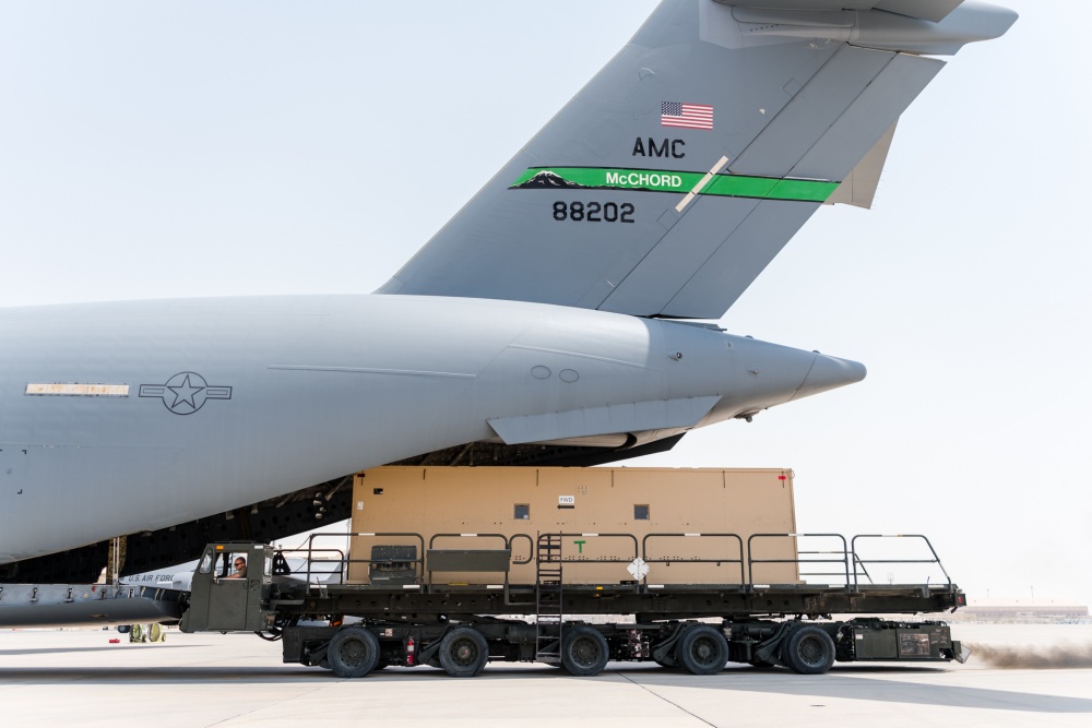 Loading Mobile Container onto US AF Cargo Plane